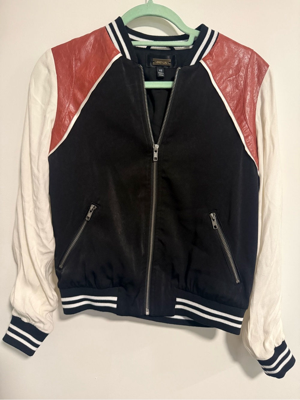 Greylin Colorblock Bomber Jacket - Black, White & Red